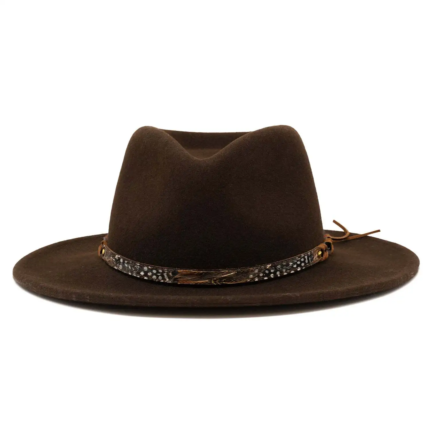 Fashionable Wool Fedora with Leather Trim, Sheep Felt Jazz Hat, Teardrop Top Wool Hat