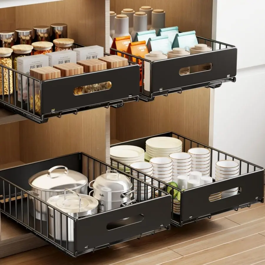 

Pack Pull Out Cabinet Organizer, Slide Out Drawers for Cabinets, Peel and Stick, Heavy Duty Shelves for Kitchen, Cupboard, Pantr