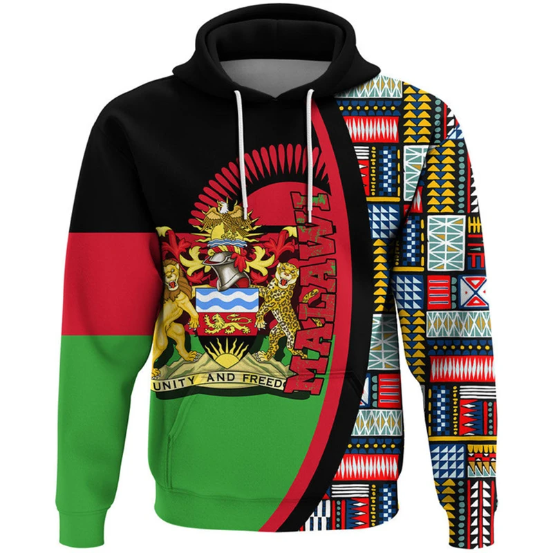 Malawi Country Flag 3D Printed Men Hoodie Fashion Street Long Sleeve Hooded Sweatshirts 2024 New Spring Autumn Oversized Clothes