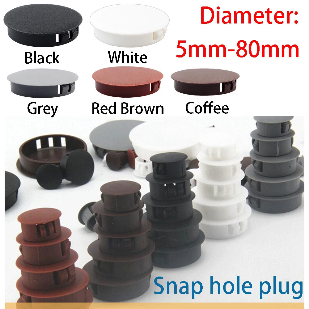 10 tapones de nailon redondos  5 colores para orificios  muebles y cajas,  5-80 mm  diámetro, con cierre a presión, para
