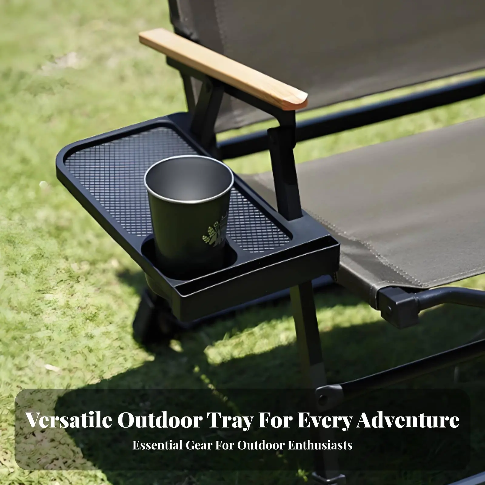 

Folding Chair Storage Tray Portable Armrest Tray with Beverage Holder Holder Folding Chair Snack Table Easy to Install