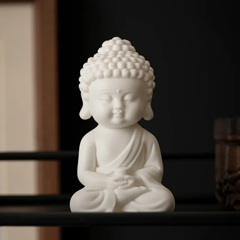 Chinese White Porcelain Small Buddha Statue Creative Decoration for Home, Living Room, Shelf, Office, Desktop, Zen Decoration, C