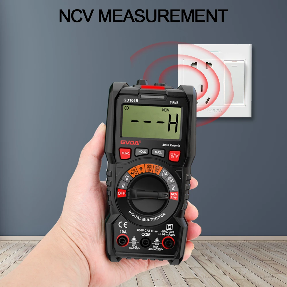 GVDA Digitalmultimeter DMM Voltmeter True RMS AC DC NCV Ohm Spannungsprüfer Smart Amperemeter 4000 Counts Multitester