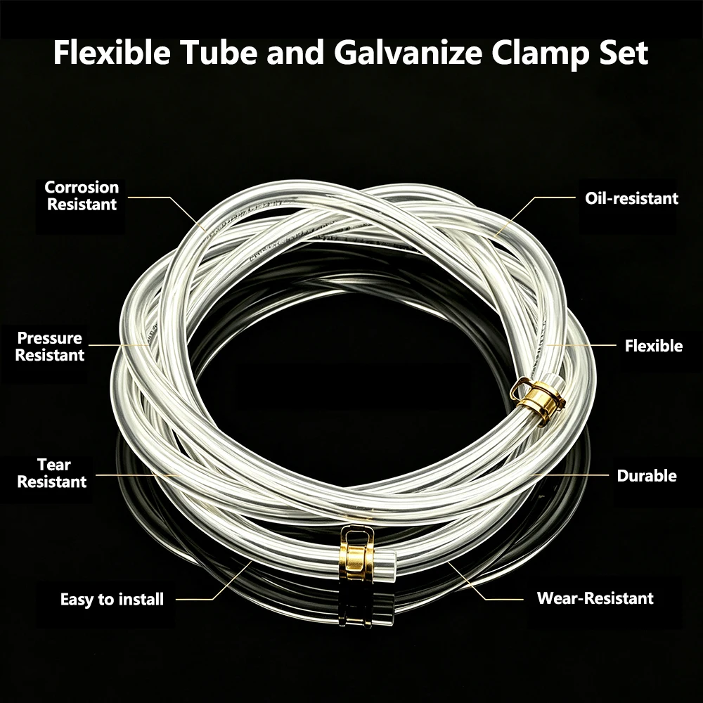 TPU Fuel Hose with Galvanized Clamps ID 4~16mm Aging Corrosion Resistant Clear Diesel Hose for Engine Oil Transfer 1/2/3/5M