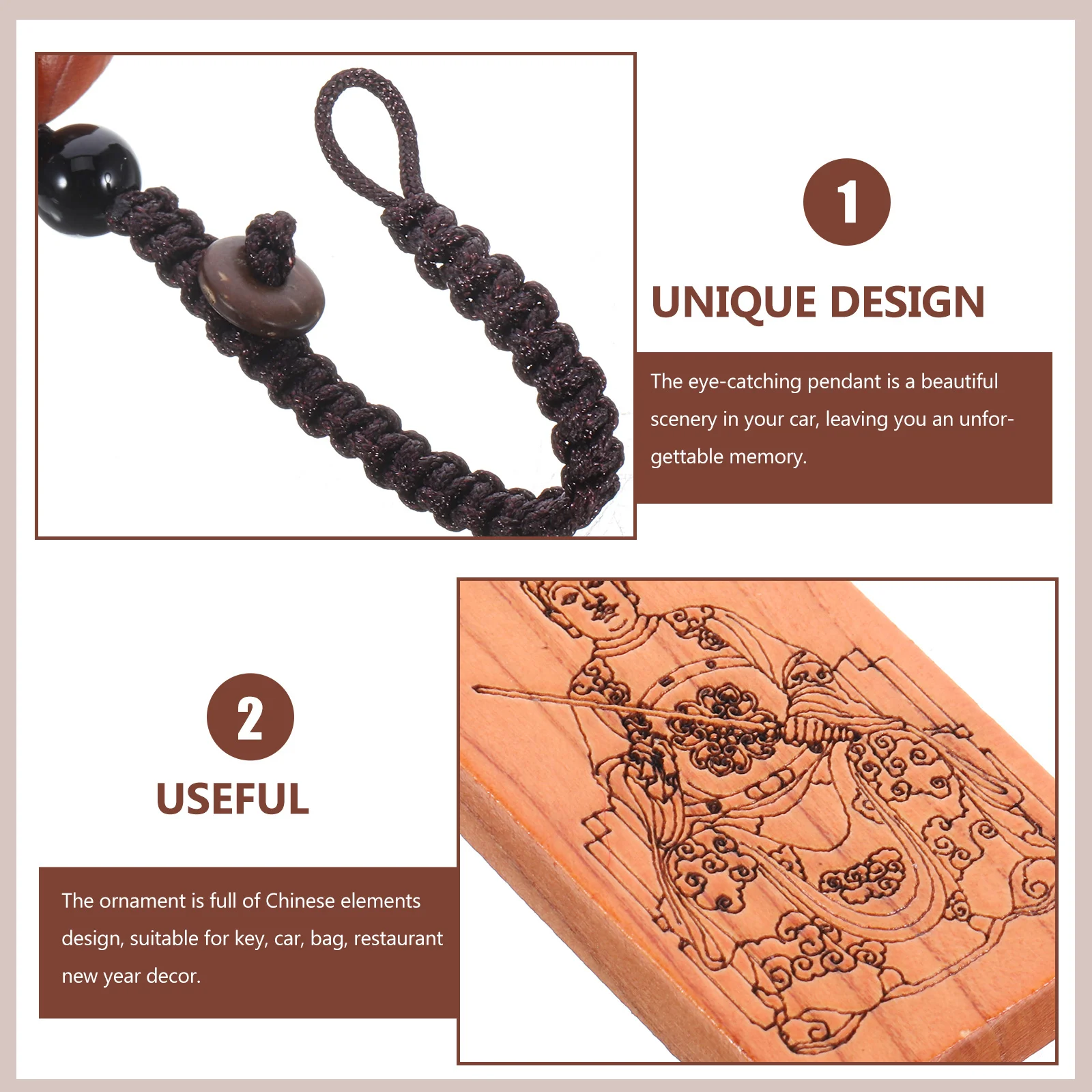 

Taisui Chinese Pendant Wooden Amulet Keychain Hanging Decor Vintage Charm Taisui Pendant Rope Keychain Decor