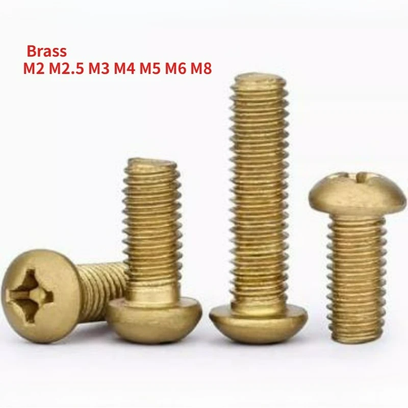 10-200pcs M2 M2.5 M3 M4 M5 M6 M8 Brass Cross Round Head Screw GB818 Pan Head Machine Bolt Thread Length 4mm~50mm