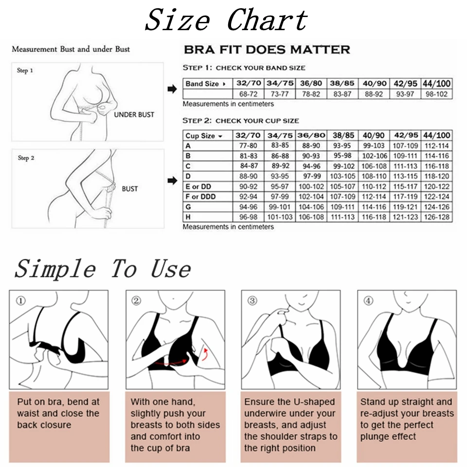 Plunge Bra Women\'s Deep U Low Cut Invisible Bralette Multi-Way Convertible Sexy Push Up Bare Back Lingerie for Backless Dress