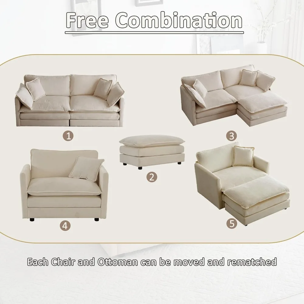 cloud sofa76.7Deep Seat Cloud Loveseat Sofa Sectional Couch with Ottoman, Large 2 Seater Modular L Shaped Sofa76.7x57.4x33inches image 3
