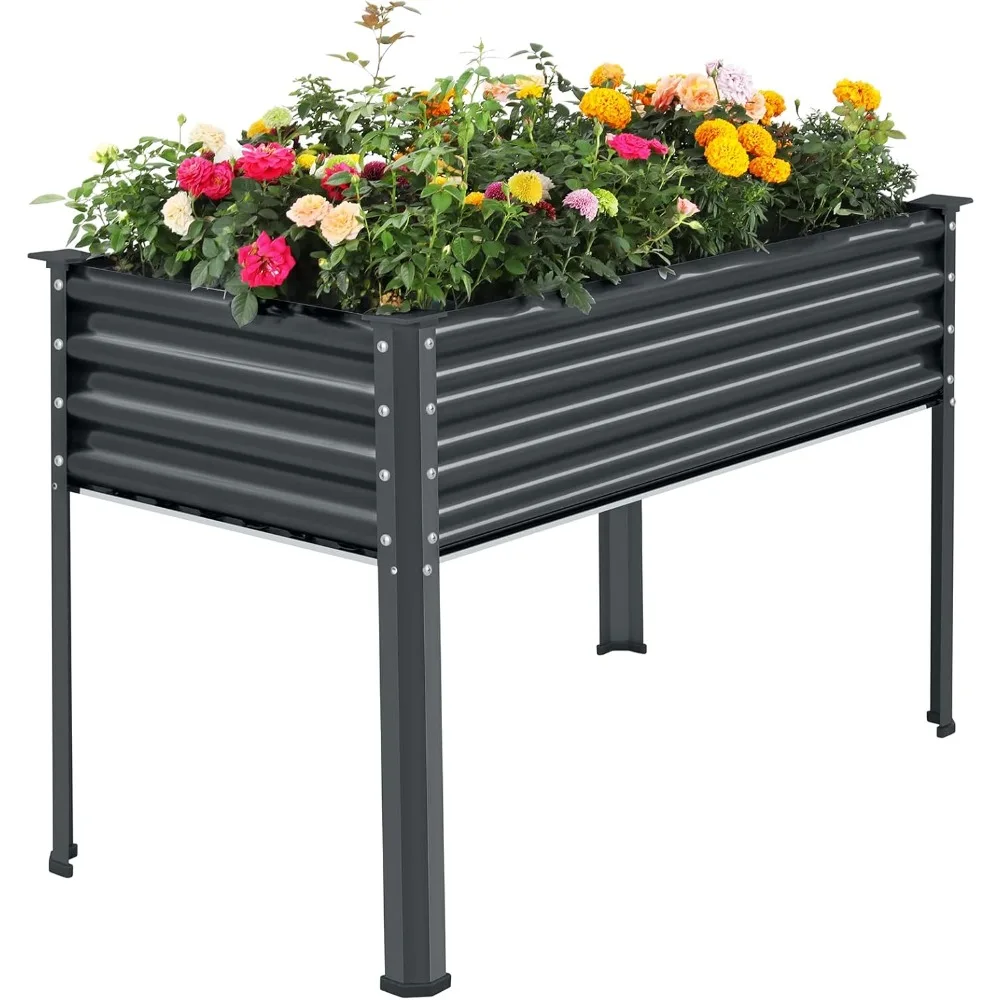 

Land Guard Galvanized Raised Garden Bed with Legs, 48×24×32in Large Metal Elevated Raised Planter Box with Drainage Holes for Ba
