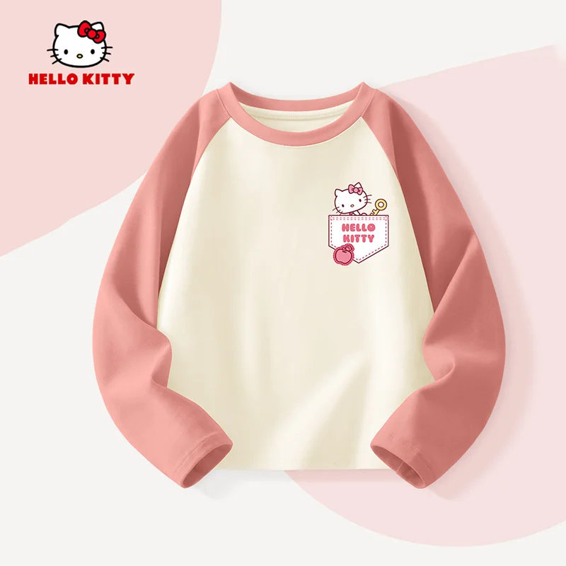 سانريو مرحبا كيتي فتاة بلايز الأطفال القطن الخالص طويلة الأكمام ربيع الخريف Kawaii الكرتون موضة نمط جديد الملابس المنزلية