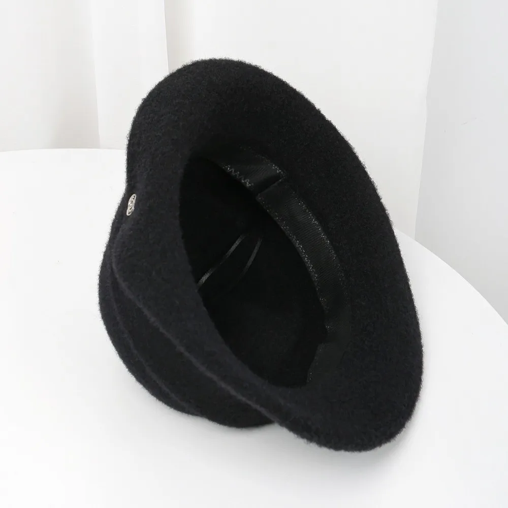 

Elegant Wool Blend Beret Hat Rolled Edge Solid Color British Top Hat Soft Winter Warm Fashion Fedoras