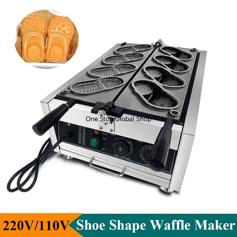 Shoes Shape Waffle Making Machine Non-stick Coating 4pcs Shoe Shaped Bread Maker Baker Commercial