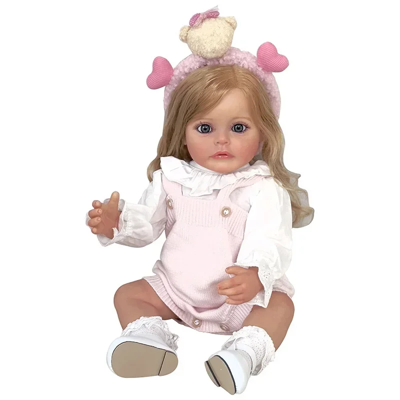 55CM Reborn Toddler Girl Full Body Silicone Princess Sue-Sue Hand-detailed Painting Rooted Blonde long Hair