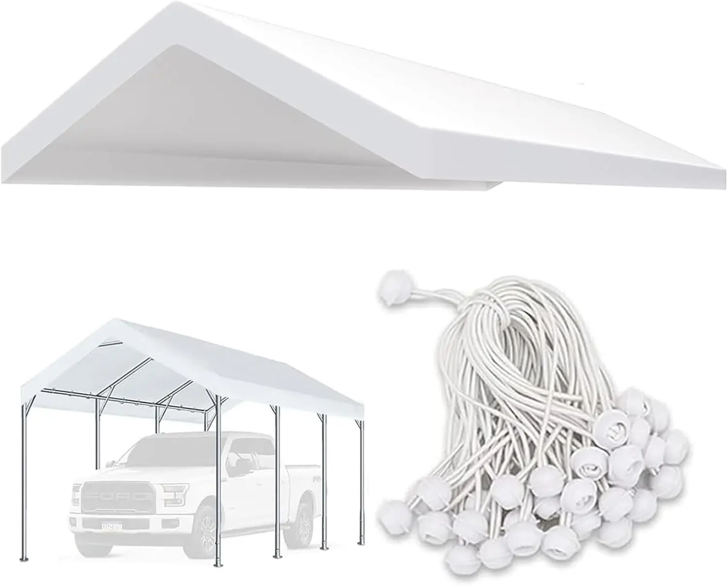

Upgraded 10' x 20' Carport Canopy Cover with Ball Bungees, White Top Only for Garage Shelter