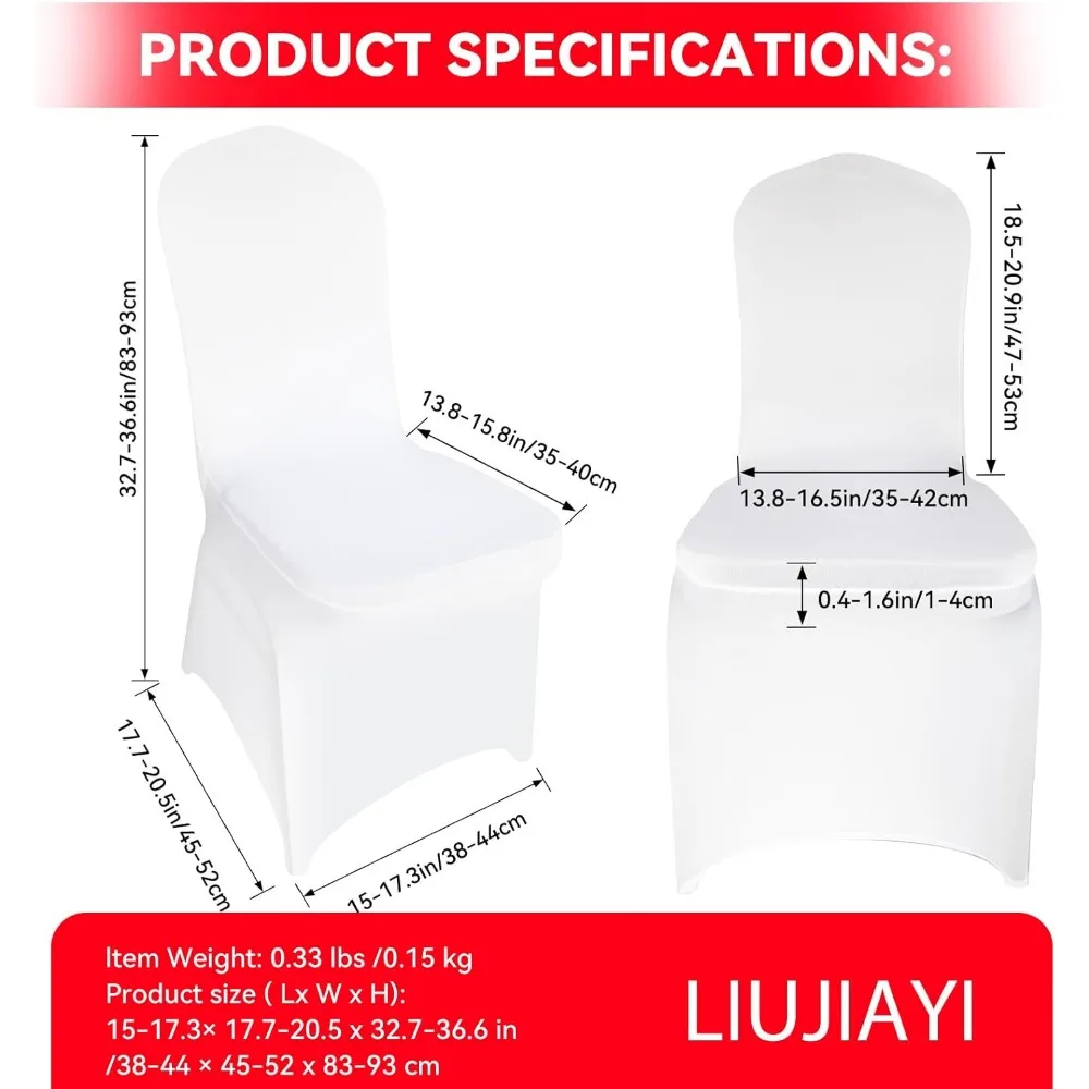 50 عبوة من أغطية الكراسي البيضاء المطاطية - أغطية ألياف لدنة من البوليستر عالي الجودة لحفلات الزفاف والحفلات والولائم وحفلات الطعام