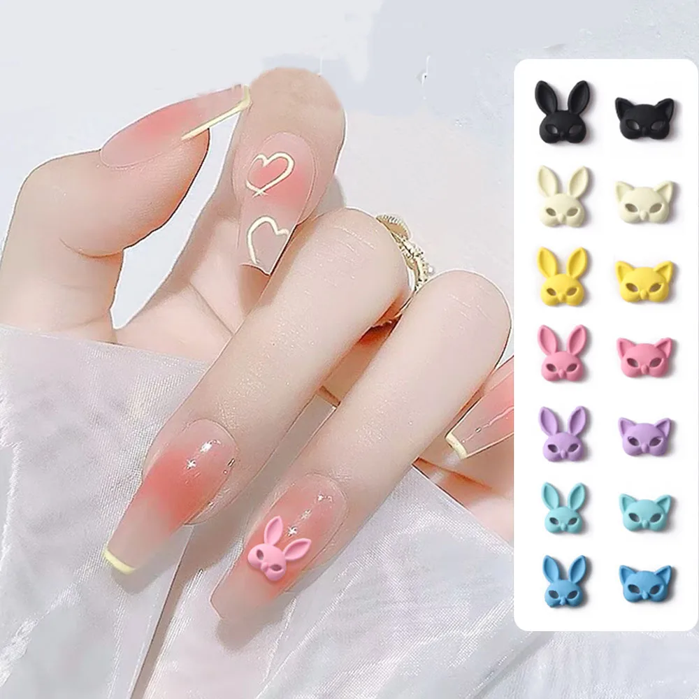 10 pçs máscara coelho arte do prego encantos liga 3d ins estilo dos desenhos animados macaroon coelho decorações de unhas kawaii diy acessórios manicure