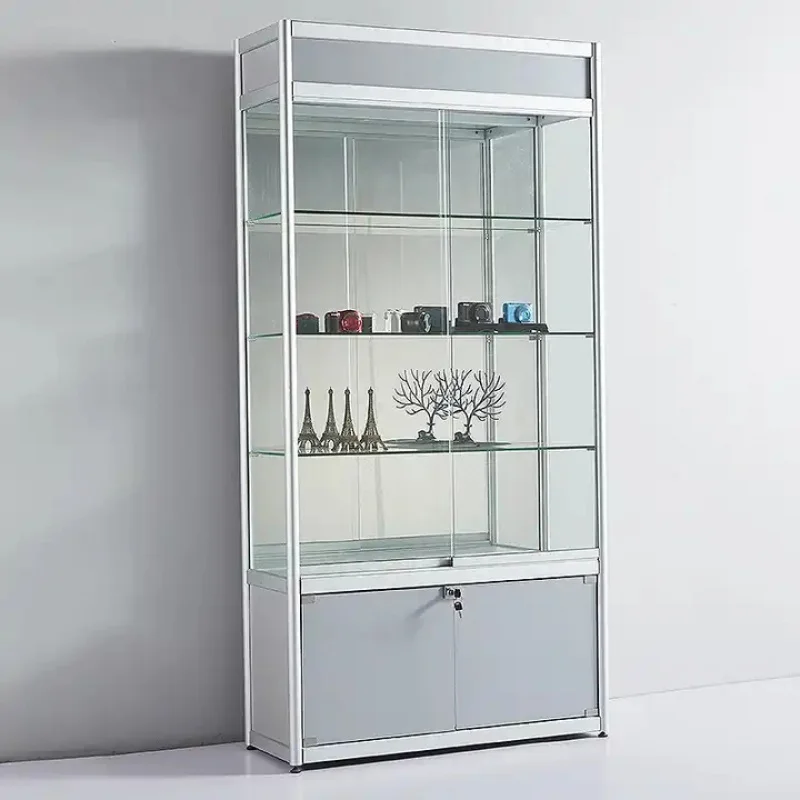 custom.Smoke Shelves Furniture Wall Display Show with Strip Lights Lockable Glass Display Showcase Cabinet