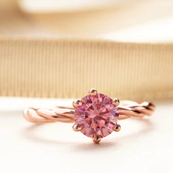 Sterling 925 Silver Female Finger Ring With 6.5mm 1 carat pink color moissanite stone Wedding Party Band for Women Gifts