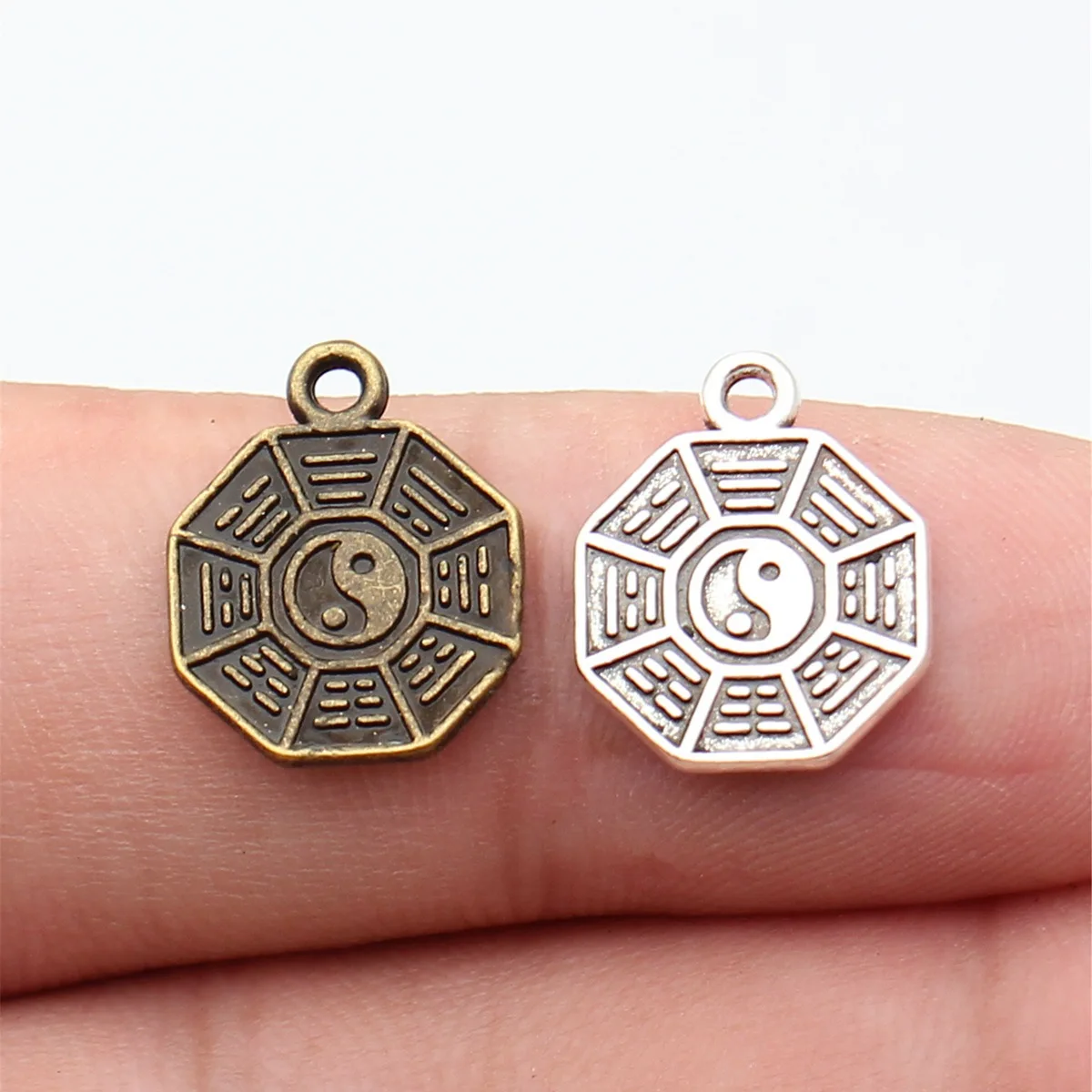 WYSIWYG 20pcs 16x13mm 2 Colors Charms Taoism Ba Gua Charm Feng Shui Charm Yin Yang Vintage DIY Accessories For Jewelry Making