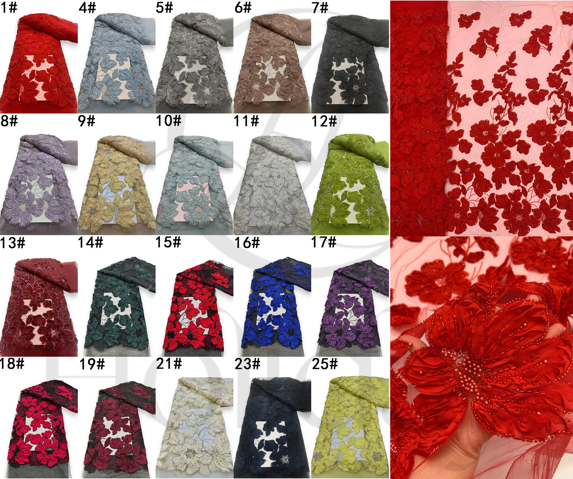 Kain Renda 1 atau 3 Yard Kualitas Tinggi Kain Renda Jaring Perancis Manik-manik Renda Afrika Pesta Pernikahan Kain Renda Sifon