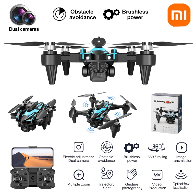 XIAOMI Upgrade K12 MAX Mini Dron met Scherm 8K HD Drie Camera Obstakel vermijden Borstelloze Antenne UAV FPV RC Quadcopter Speelgoed