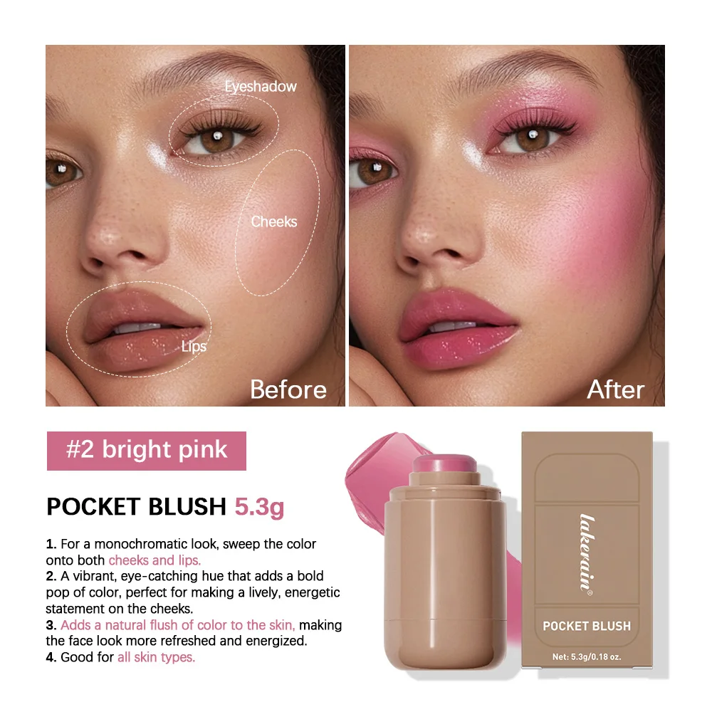 Bâton de fard à joues 3 en 1, blush hydratant, crème soyeuse et lisse, maquillage de contour 256, étanche, document facile, rouge