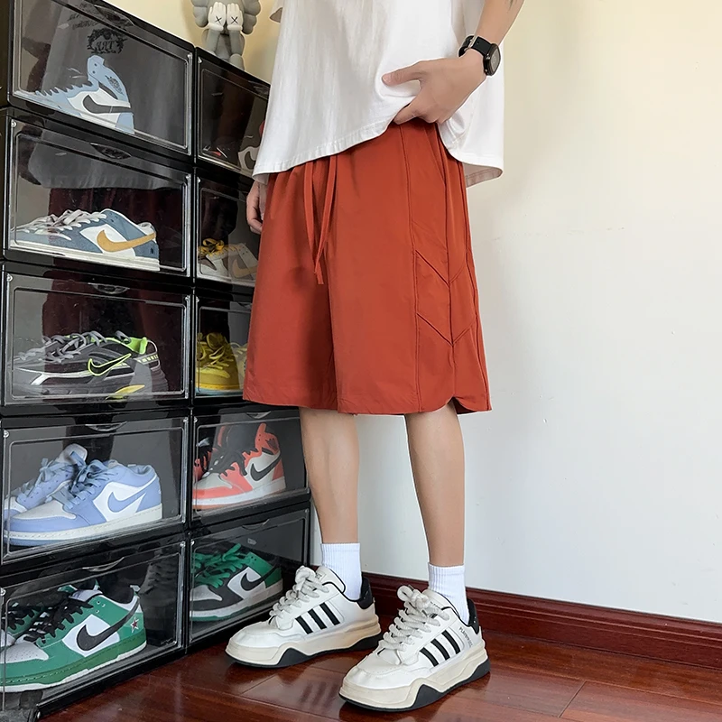 

Ice Silk Quick-drying Five-point Pants for Men's Summer Thin Loose Casual Slit Shorts Beach Medium Pants