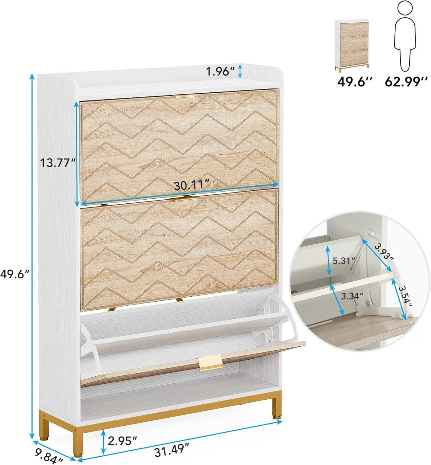 Shoe Cabinet, 3 Flip Drawers Shoe Storage Cabinet, Freestanding 24 Pair Shoe Rack Organizer, Wooden Tipping Closet Dresser