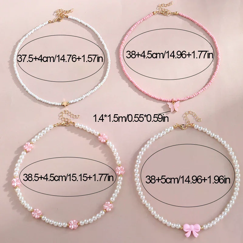 4 قطعة/المجموعة الفتيات فراشة القلب زهرة اللؤلؤ والخرز اليدوية قلادة مجموعة الأطفال في سن المراهقة الصداقة أفضل هدية للأصدقاء #5