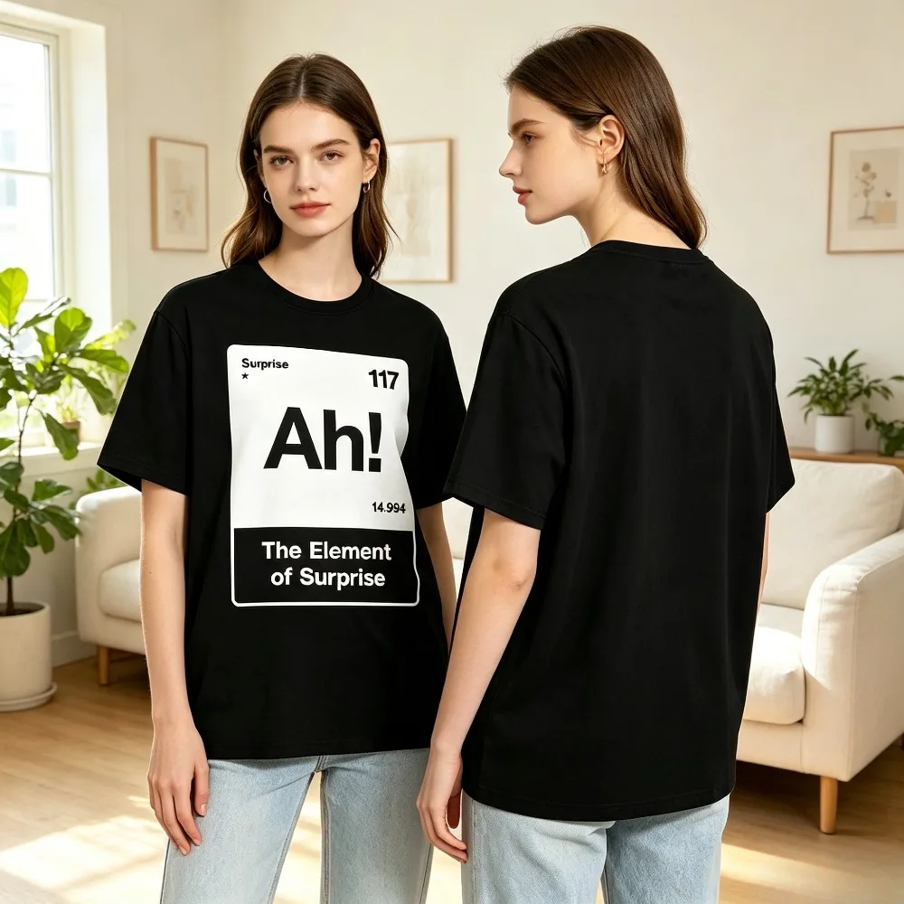 Funny Science Ah Element Of Surprise Print Women T-Shirt Trendy Casual Crew Neck Graphic Short Sleeve Tee