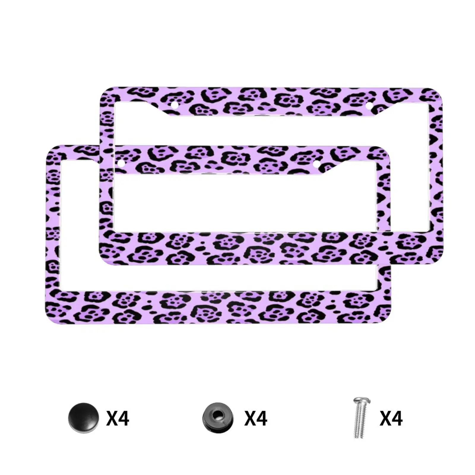 Purple Leopard Print Pattern Car License Plate Frame 2 Pack License Plate with 2 Holes Car Tag Frame for Women Men US Vehicles