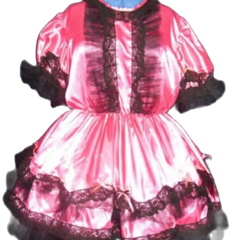 Sissy  Adulte Bébé  Unisexe  CD/TV lumineux en satin rose et noir dentelle robe