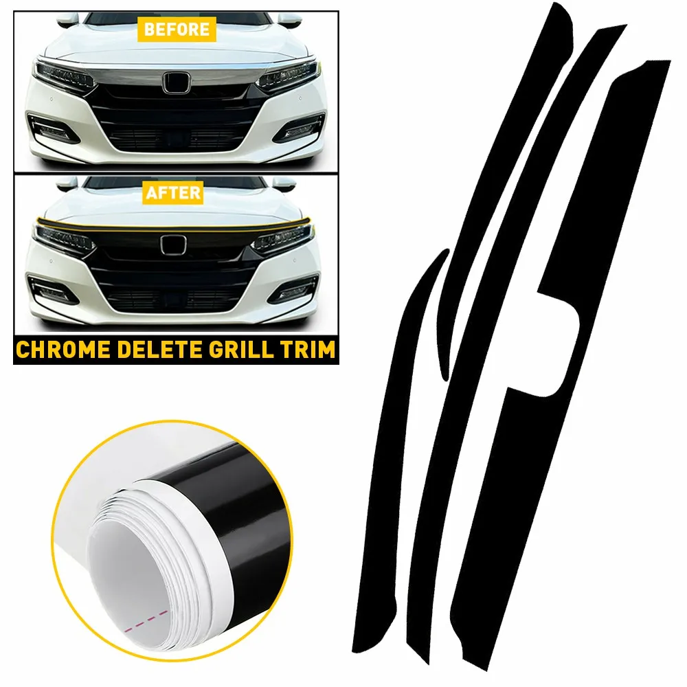 

4Pcs Front Grille Chrome Delete Blackout Precut Vinyl Trim KK Vinyl For Honda Accord 2018-2020 Bright Black Car Accessories
