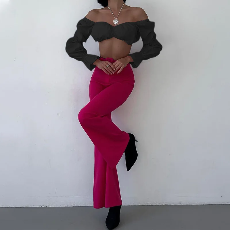 

Y2K Clothes INS Outfits Long Sleeve Crop Top Straight Pants Suit Elegant Fashion Tracksuit Spring Summer Pants Two Piece Set