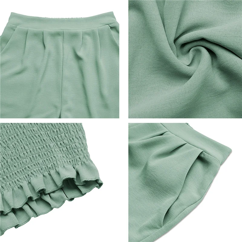 ABRT-Women's 2 Piece Outfits Solid Color Smocked Crop Top And Short Set