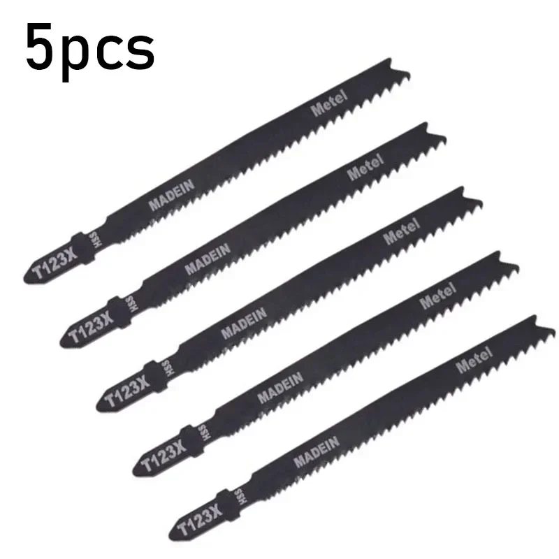 5pcs Saw Blades T123X 4 Inch High Carbon Steel T-Shank Jigsaw Blades Set For Metal Pipes Wood Cutting High Hardness Durable