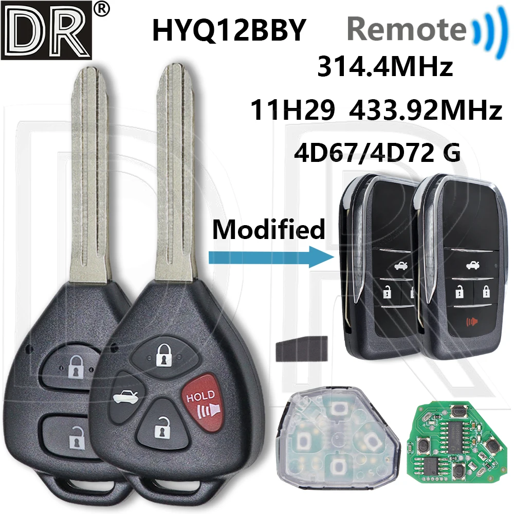 Gran HYQ12BBY EE. UU. 11h29 Europa 314,4/433,93 MHz 4D67/72 G llave remota de coche para Toyota Corolla Camry Avalon Matrix RAV4 Yaris Venza