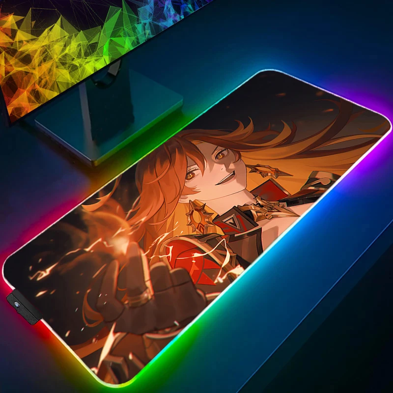 لوحة ماوس LED مطاطية RGB ملحقات ألعاب الكمبيوتر لوحة ماوس Genshin Impact Mavuika مكتب ماوس حصيرة ألعاب السجاد لوحة المفاتيح