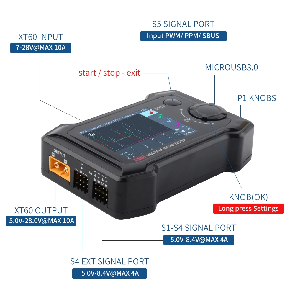 in Stock ToolkitRC ST8 2.4 TFT 7-28V 8-Channel Servo Integrated Tester 4 Independent Interface Signal Test