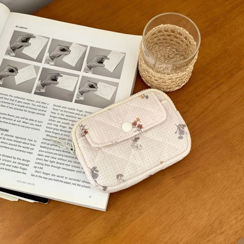 Stripe Floral Coin Purse Flower Large Capacity Small Makeup Lipstick Bag Jewelry Packing Bag Money Bag Mini Canvas Storage Bag
