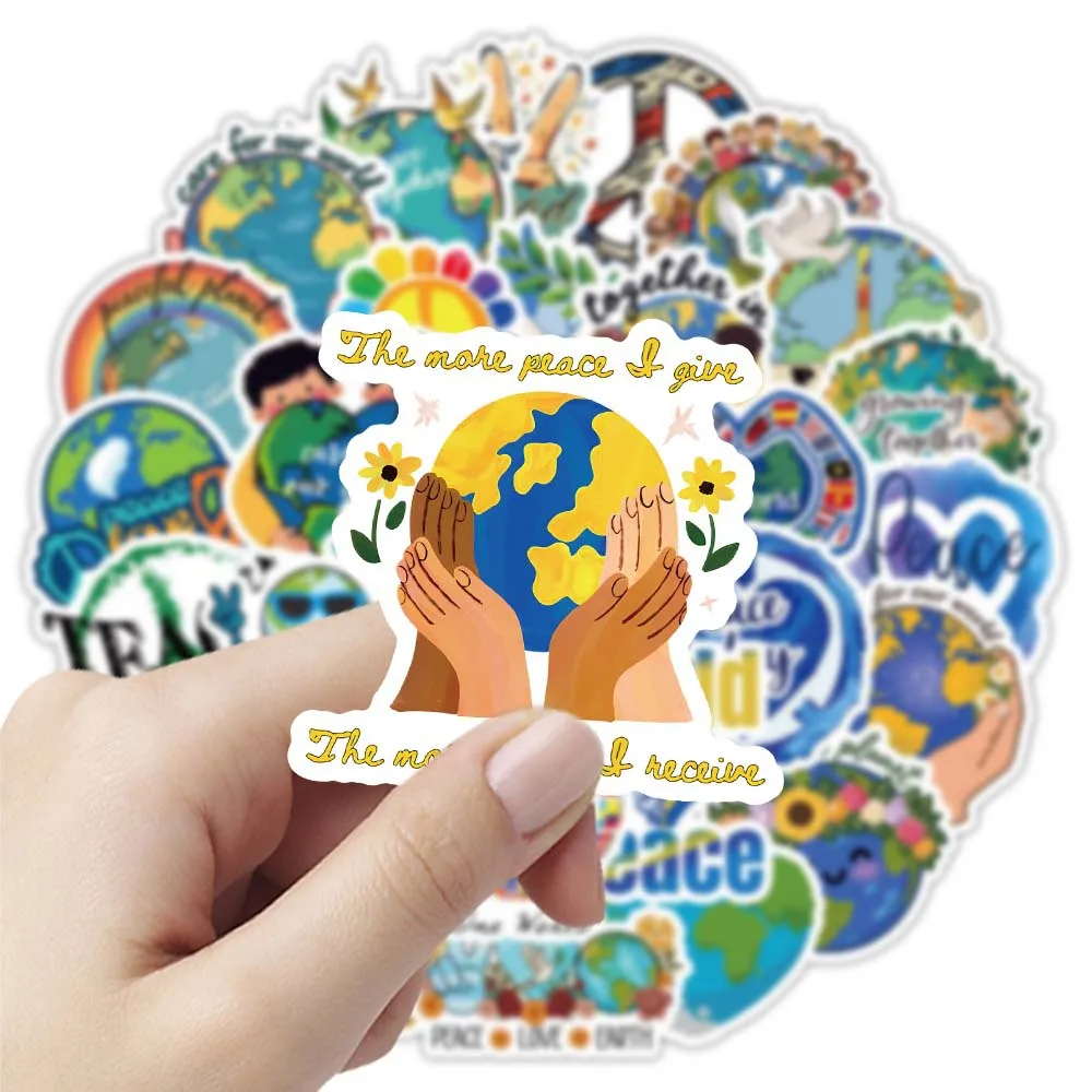50-Pack World Peace Creative Graffiti Stickers Waterproof Decals for Notebook Water Cup Luggage Computer Student Supplies Decor