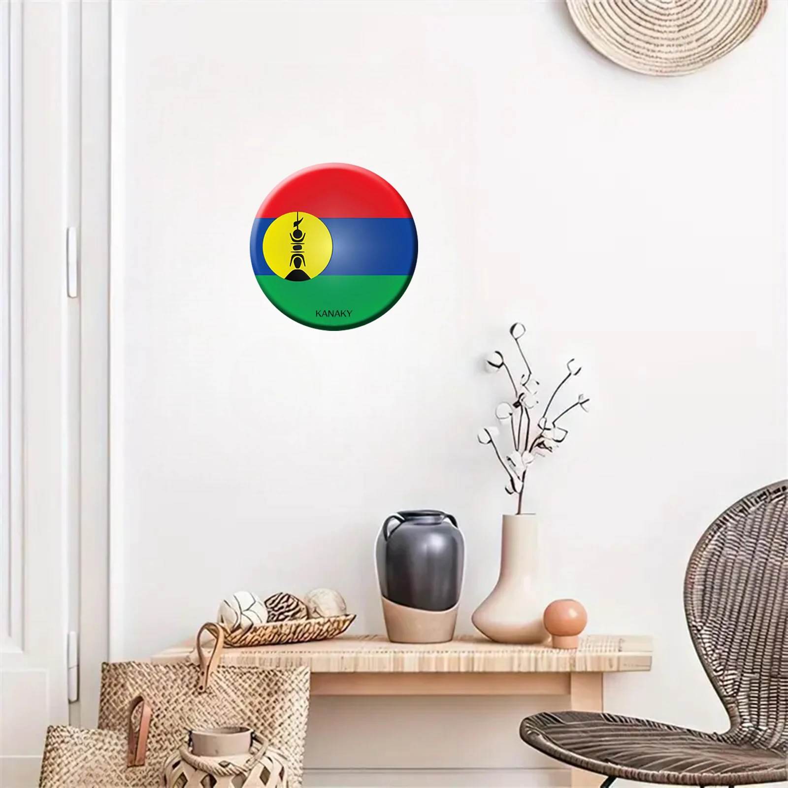 لوحة فنية جدارية معدنية مستديرة بعلم كانيكي ثنائية الأبعاد - لافتة قصدير مطبوعة بالأشعة فوق البنفسجية للديكور الداخلي والخارجي، 30.48 × 30.48 سم، R