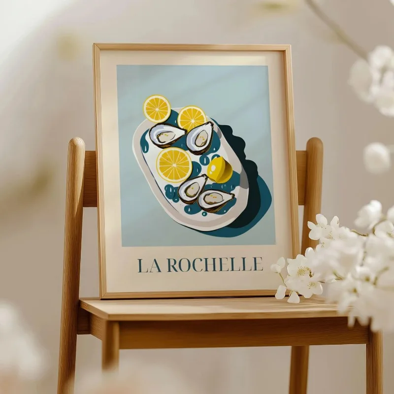 Oyster Seafood Canvas Wall Art Coastal Food Art Print Lemon Vintage Travel Poster Style Home Wall Print Unframed Canvas Poster