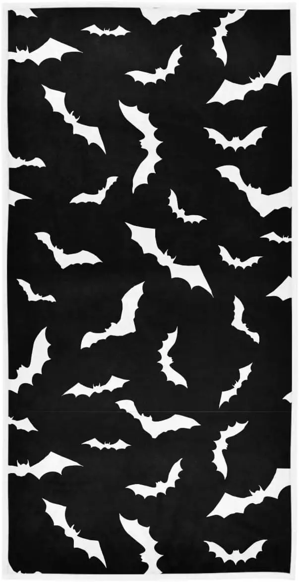 BlackBatsHand Bath Towel Shower Towels Set Happy Halloween Witch Pumpkin Spooky Boo Kitchen Hanging Gym Fingertip Bathroom Towel