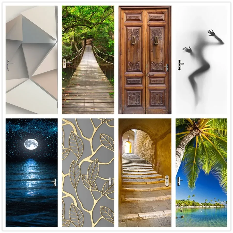 

3D Beautiful Landscape Door Sticker For Living Room Bedroom DIY PVC Self Adhesive Wallpaper Waterproof Mural Decals deursticker
