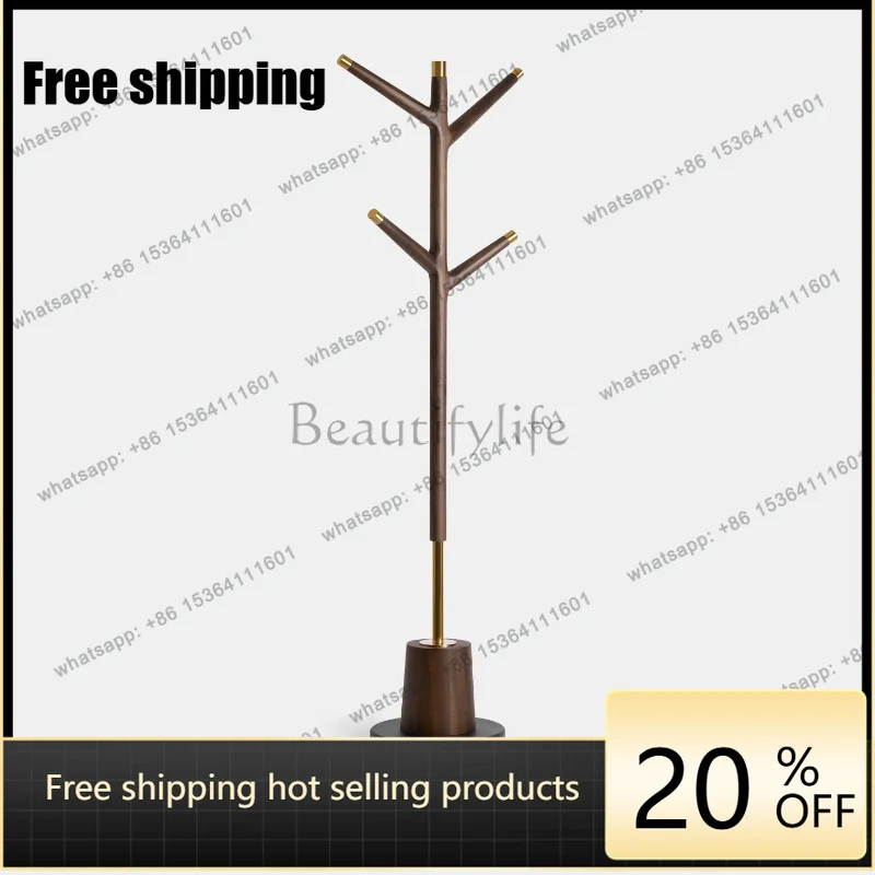 YJ North American Black Walnut Floor Coat Rack Luxury Space Saving Stand Entry Bedroom Living Furnishing