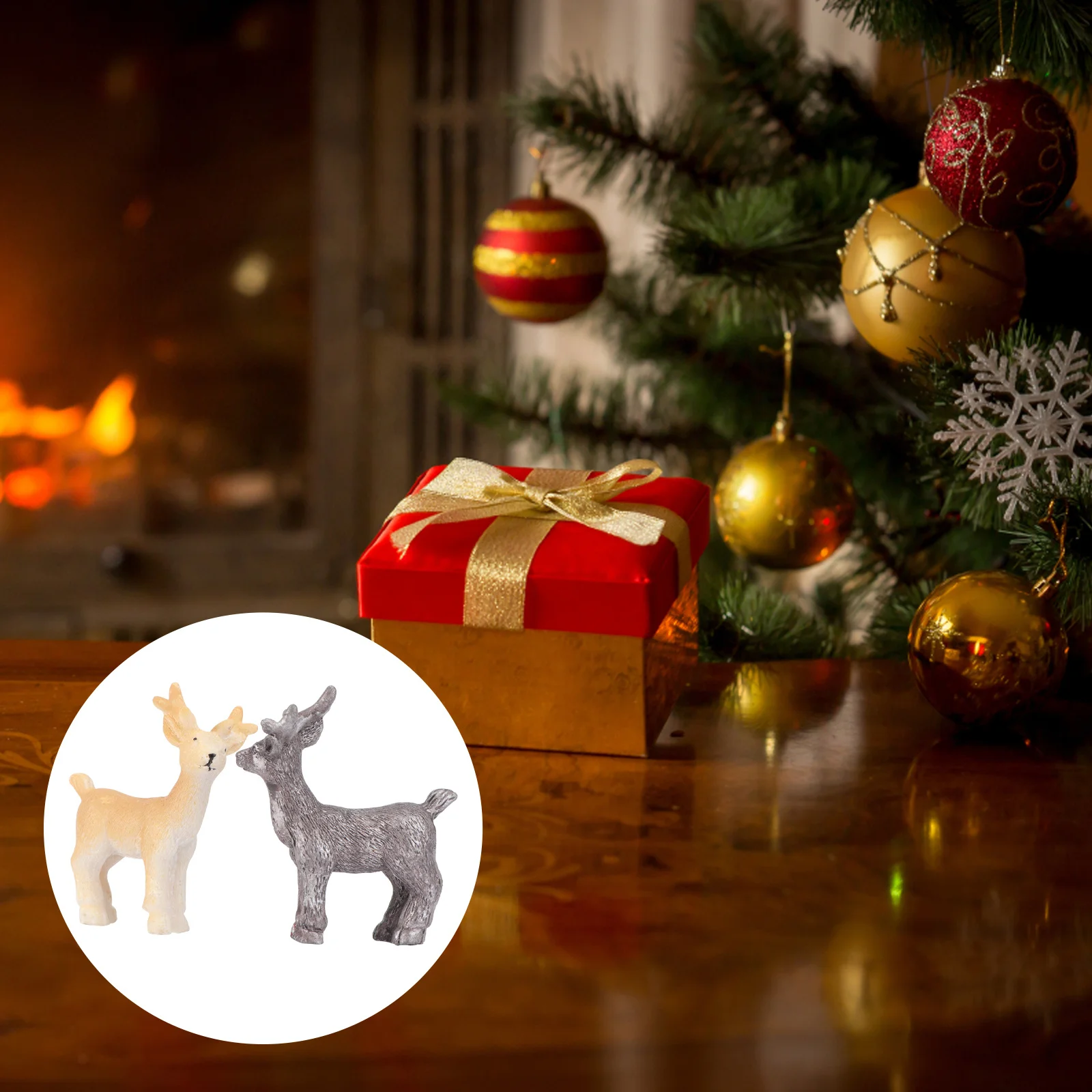 

2 Pcs Festival Decoration Animal Christmas Elk Micro Landscape Accessory Ornament Yellow Festive
