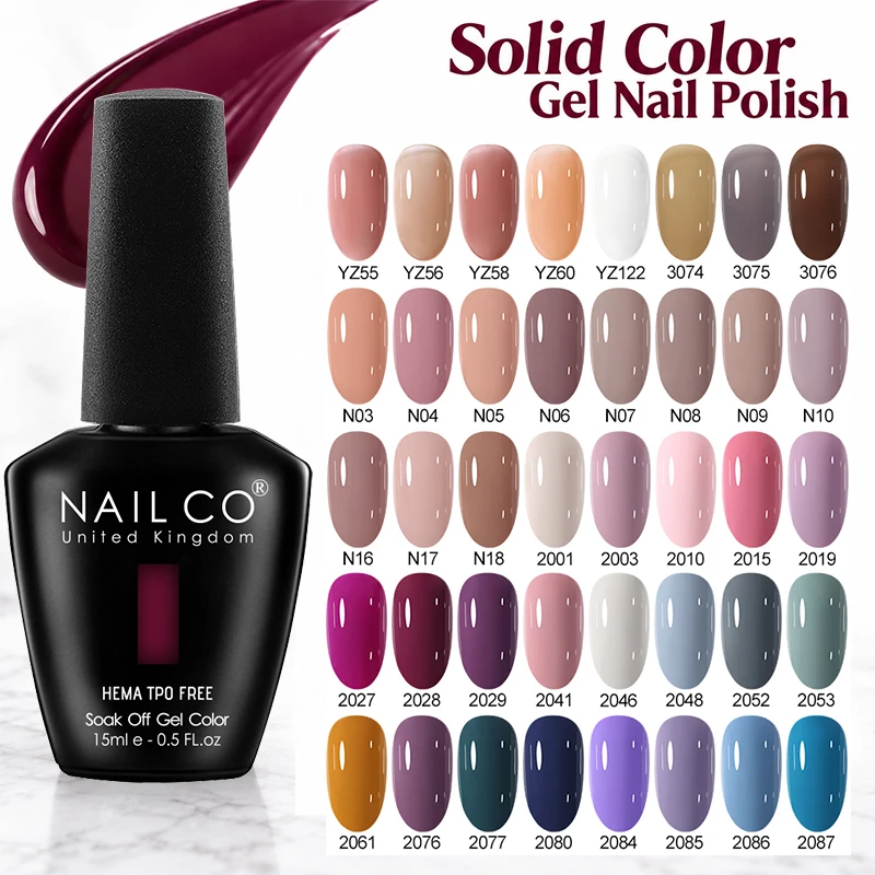 15ml Solid Color Gel Nail Polish HEMA TPO Free Soak Off UV Nail Gel Polish Long Lasting Glossy Nail Art Varnish Multiple Colors