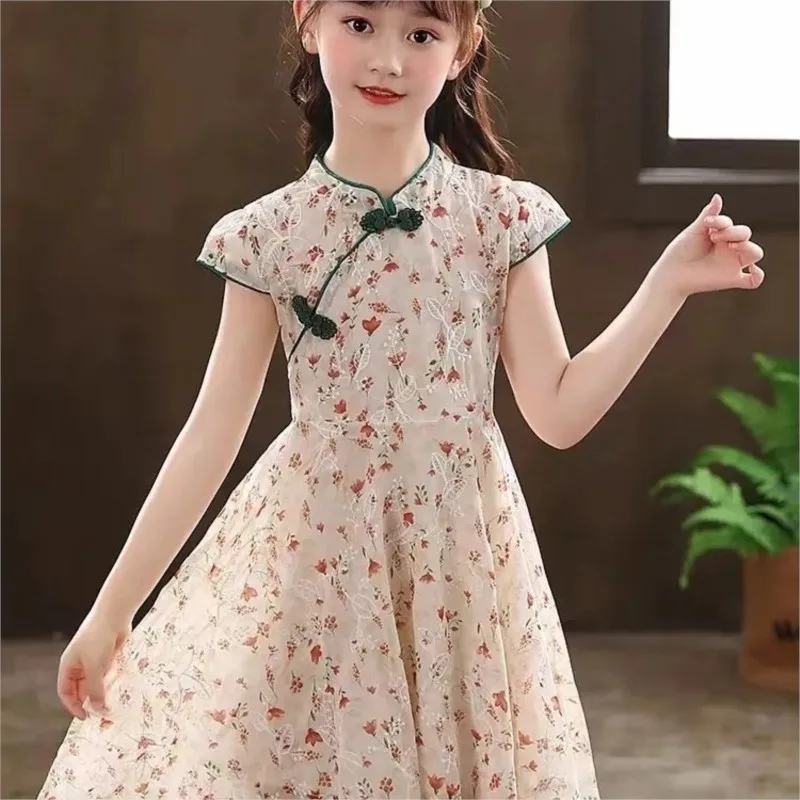 2026 Girls' Breathable Cheongsam Dress Children's Summer Dress Chinese HanfuQipao Dress Children's Improved Princess Dress LJ300
