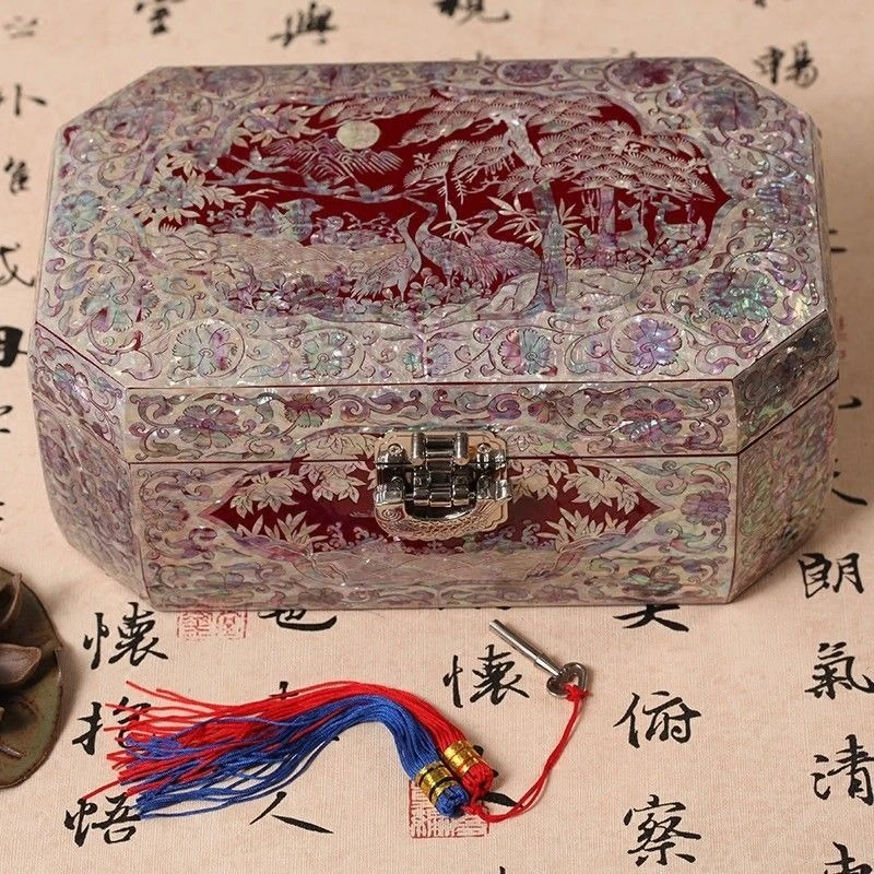 jewelry box, wooden shell high-end jewelry storage box, eight treasure box, large-capacity retro national style